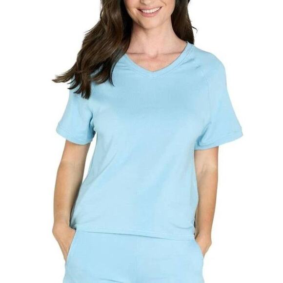 B Up BRENDA RELAXED SHORT SLEEVE RAGLAN TEE Lounge Sky Blue #BRE-105 Small NEW - Picture 3 of 9
